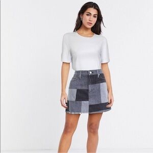 Alice + Olivia Amazing Patchwork Denim Miniskirt Night Sky Wash Size 27